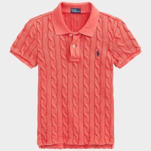 168$ Polo Ralph Lauren Cable Knitted Polo Shirt Short Sleeves Women's Size M Red